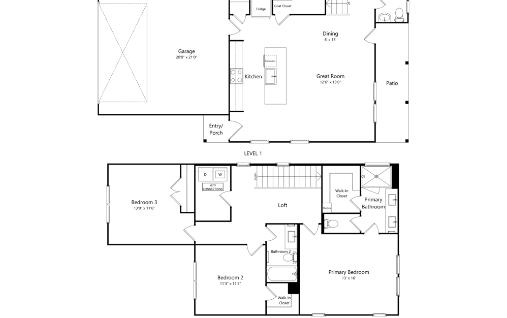 C1 - 3 bedroom floorplan layout with 2.5 bathrooms and 1547 square feet (2D)